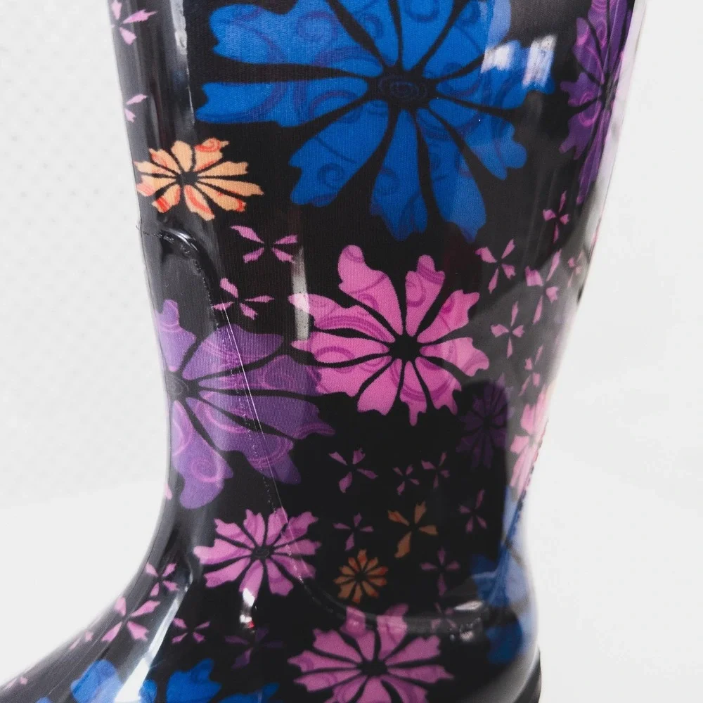 Sloggers‎ Rain Boots Women Size 7 Black Floral Waterproof Garden Mid Calf Boots
